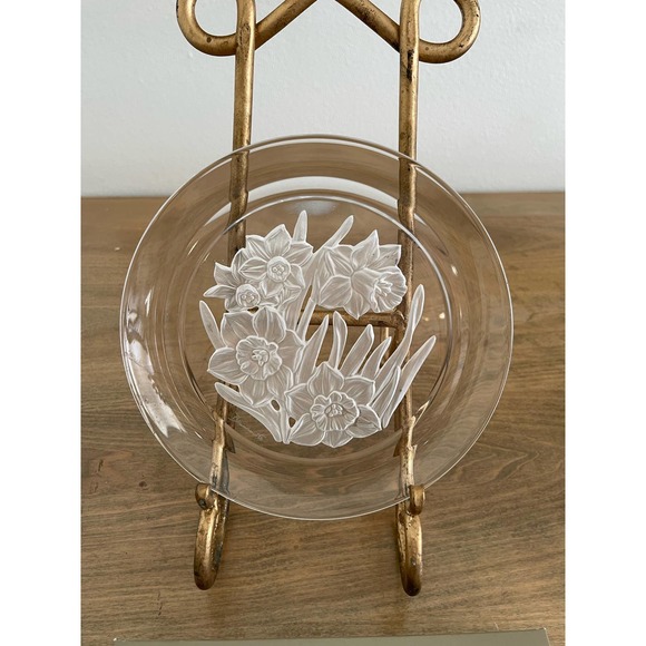 Vintage Vinardi Leaded Crystal Daffodil Plate 080-I Japan T Yamamoto - Picture 2 of 5